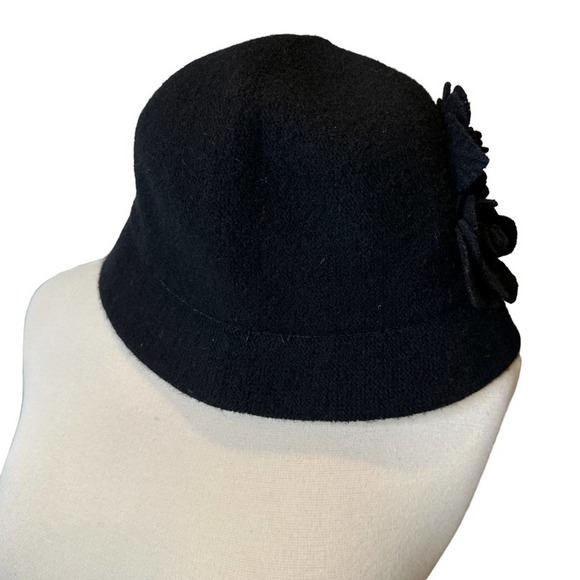 Badgley Mischka Womens Hat Gatsby 1920s Winter Wool Beret Cloche Hat Black - Picture 3 of 6